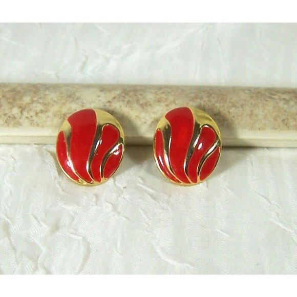 Vintage Red Gold Pierced Earrings Fashion Jewelry - Picture 1 of 3